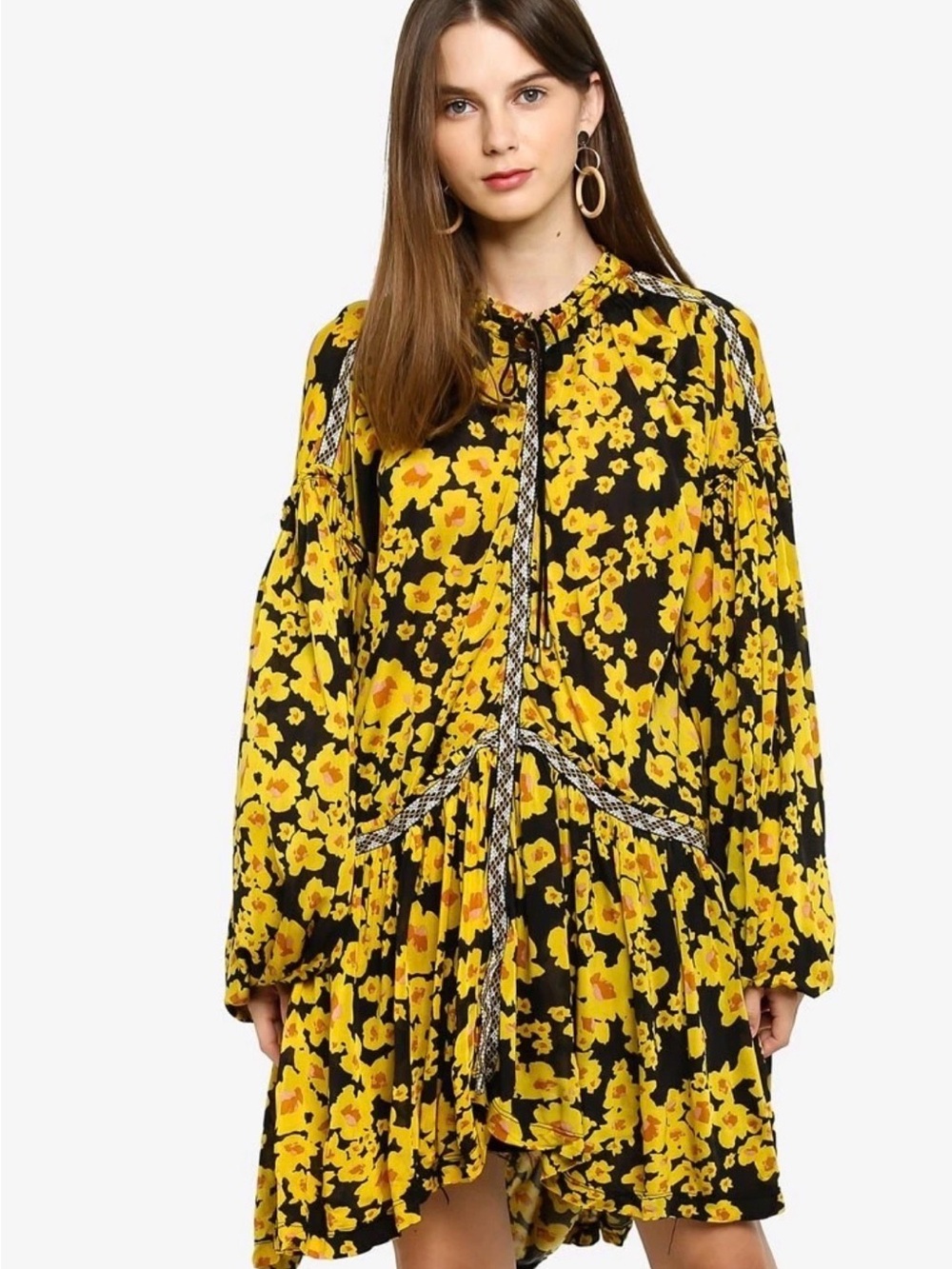 Free People Black and Yellow Floral Mini Dress NWT $138
